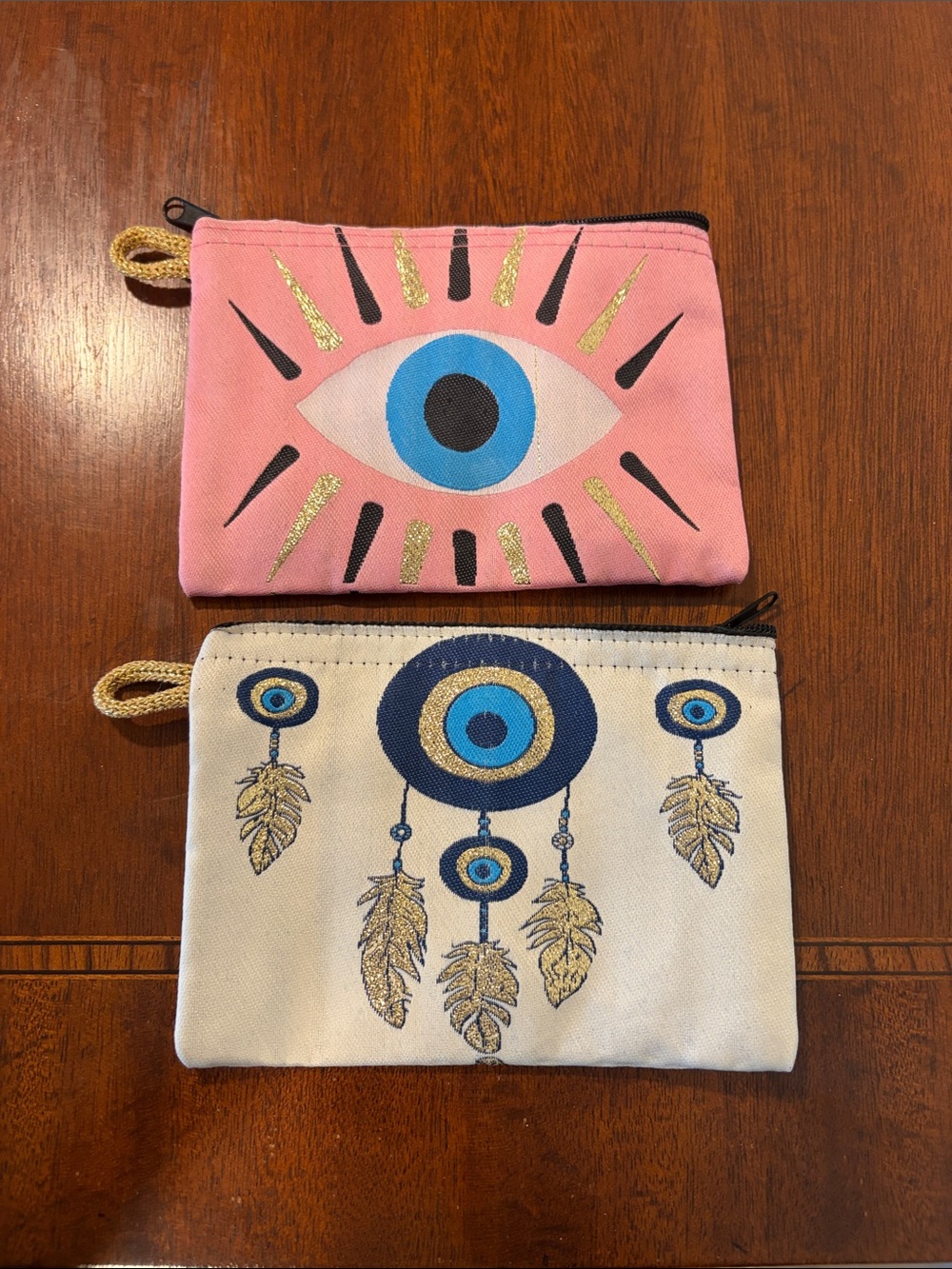 From Singapore evil eye Pink and Cream Eye Motif Coin Pouch Set NEW